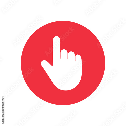 A red circle with a white hand icon pointing up
