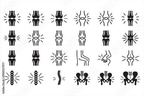 Knee Joint Pain and Orthopedic Anatomy Icons for Medical Design
