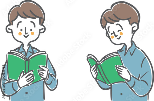 本を読んでいる男性　ベクター