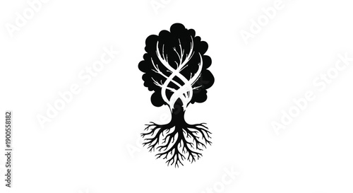 Stylized tree with intricate roots and branches, symbolizing growth and connection.