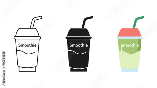 Three smoothie cups with straws in different colors Vector