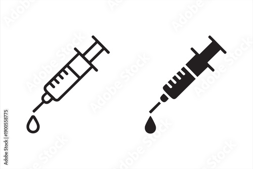 Vaccine Shot and Injection Symbols in Line and Solid Vector Style
