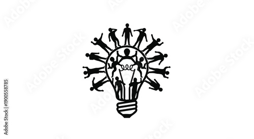 Creative team members collaborating inside a lightbulb symbolizing shared ideas and innovation