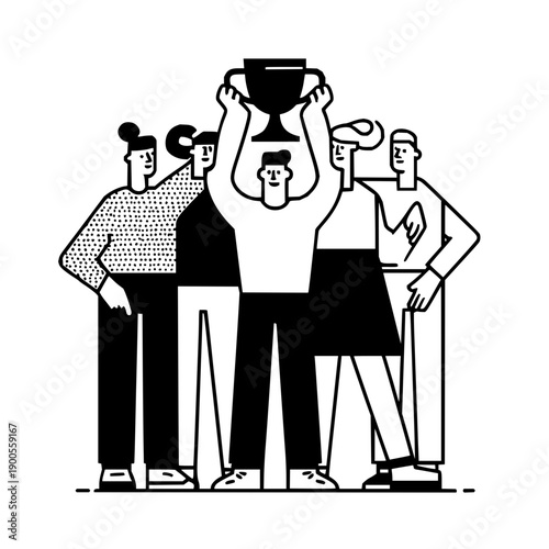 Teamwork achievement celebration winning team success trophy illustration vector design concept graphic art