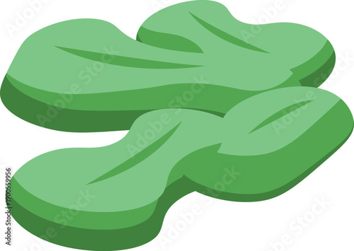 Isometric vector illustration of green algae floating on a water surface, creating a natural and vibrant scene