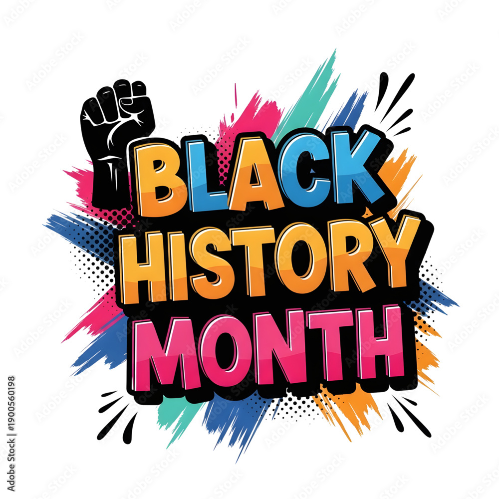 Obraz premium Vibrant Black History Month celebration with powerful raised fist