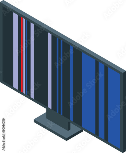 Modern tv set displays a test pattern of colorful vertical bars in an isometric view