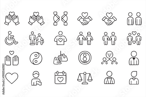 Community Support and Inclusion Symbols Collection in Outline Style