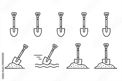Minimal Line Shovel Icons Set for Excavation and Groundwork