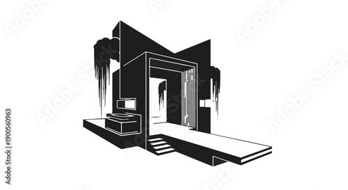 Modern architectural structure with minimalist design and stark contrasts.