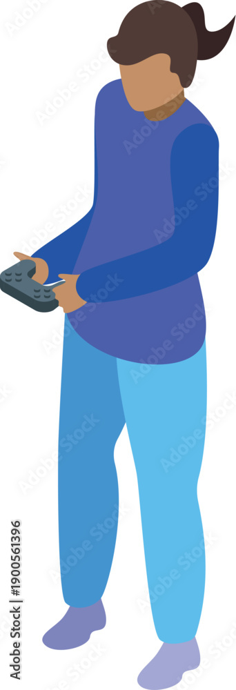 Fototapeta premium Woman piloting a drone using a remote control, capturing aerial footage