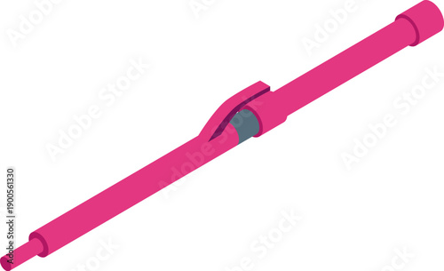 Pink curling iron lying on a white background, creating a minimalist and modern aesthetic, perfect for beauty and hair styling concepts