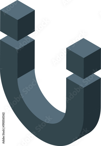 Horseshoe magnet with north and south poles generating magnetic field, attracting ferromagnetic materials