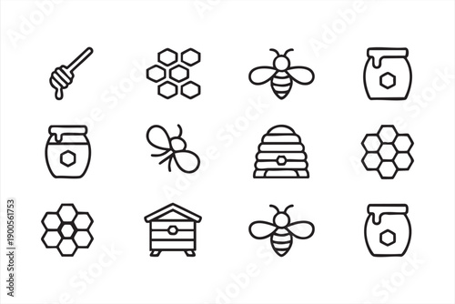 Minimal Beekeeping and Honeycomb Outline Icon Set
