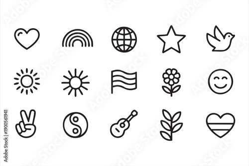 Peaceful Lifestyle and Love Symbols Icon Collection