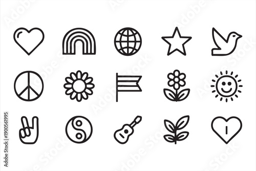 Harmony and Positivity Icons in Black and White