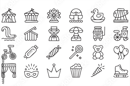 Carnival and Amusement Fair Icons for Festival Design