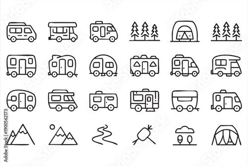 Camping Vehicle and Travel Adventure Icon Collection