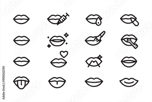 Cosmetic Lips and Skincare Outline Icon Collection