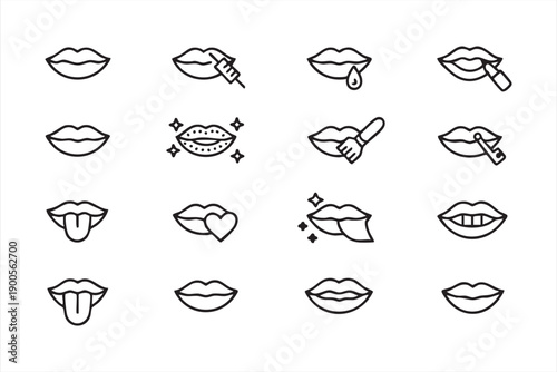 Minimal Lips and Mouth Line Icons for Beauty Apps