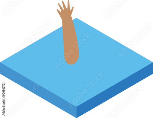 Drowning person reaching out from water, asking for help, rescue and survival concept