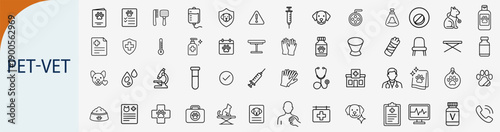 Pet vet line icons set, veterinary medicine vector outline illustration