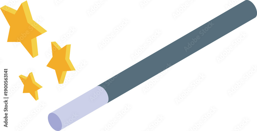 Fototapeta premium Isometric magic wand emitting sparkling stars, symbolizing spell casting and enchantment