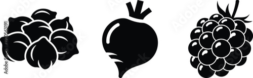 A collection of six black and white icons representing various food items and ingredients for culinary use