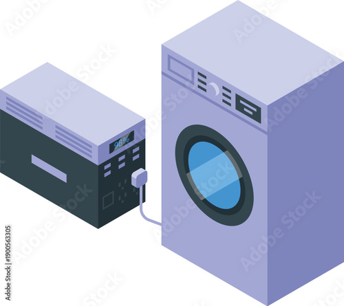 Portable power generator supplying electricity to washing machine, offering an uninterrupted laundry experience during blackouts
