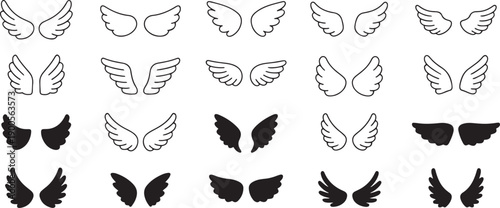 Various black and white wing icons in different styles and shapes  various angel wing designs