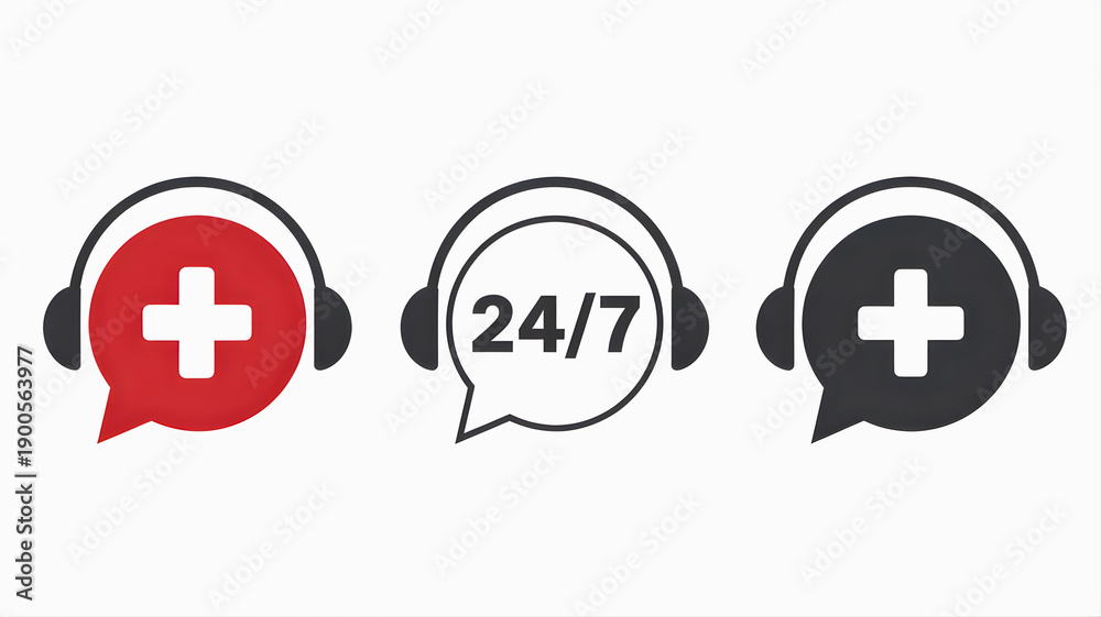 Obraz premium Business Icons for 24/7 Medical Support, Healthcare Helpline, and Customer Service