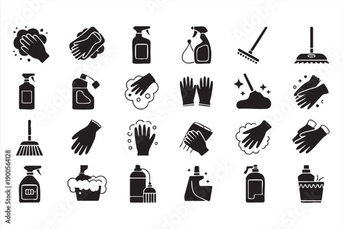 Sanitation and Cleaning Service Icon Collection Isolated on White
