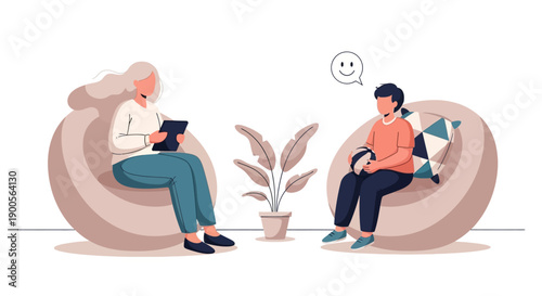 Therapist consulting with a patient in a calm environment.