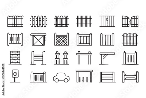 Construction Fence and Gate Symbols in Black and White