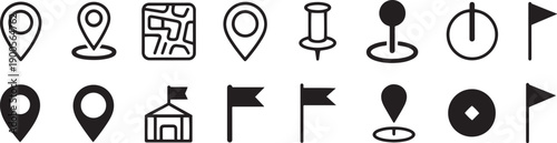 Collection of various navigation and location icons on white background