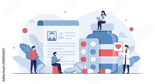 Medical professionals collaborating on patient records digitally.