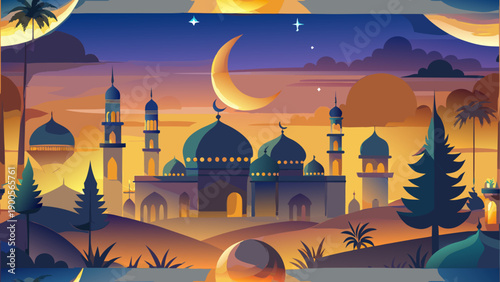 Vibrant fantasy landscape with floating islands and ancient temples