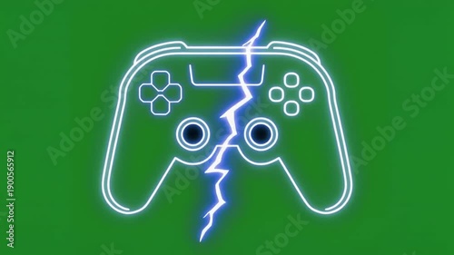 Neon Blue Game Controllers Displaying Electrical Effects on Green Chroma Key Background