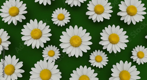 Daisies on Green Background - Spring Floral Pattern
