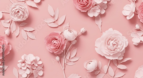 Pastel Pink Floral Pattern, Paper Flowers Background