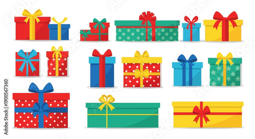 Collection of Colorful Gift Boxes with Ribbons and Bows for Celebrations