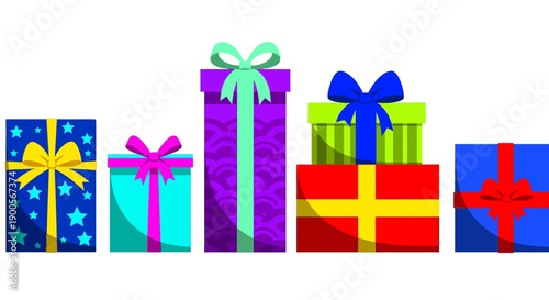 Collection of Colorful Gift Boxes with Ribbons and Bows on White Background
