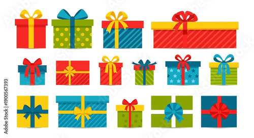 Collection of Colorful Gift Boxes with Ribbons and Bows, Festive Presentation