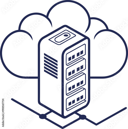 Cloud server icon, flat design, data storage, cloud computing, technology concept