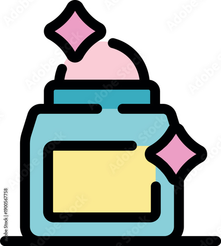 Cosmetic cream in a jar with glittering stars, symbolizing beauty, skincare, and premium quality