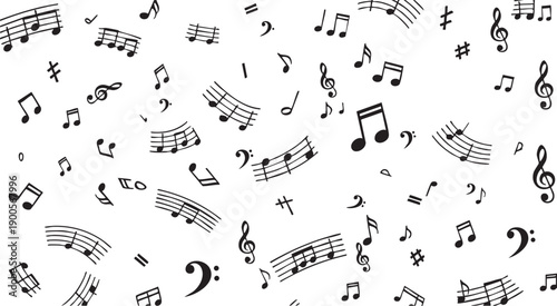 Abstract music notation black and white vector illustration. 