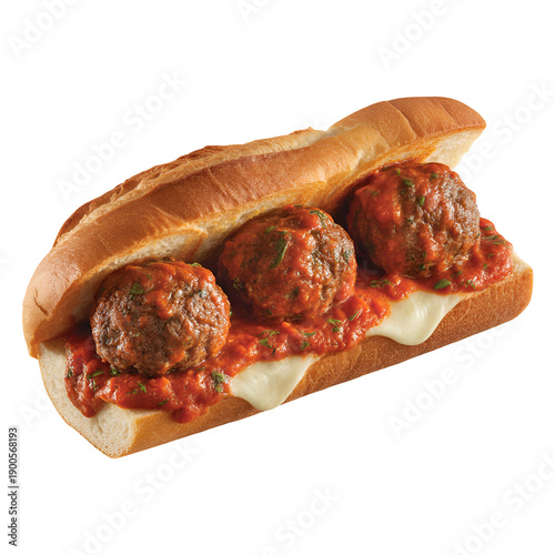 Meatball sub sandwich with tomato sauce