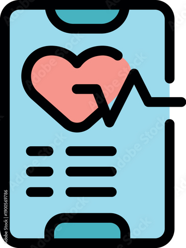 Mobile health app displaying heartbeat and patient information, promoting online healthcare access and remote monitoring