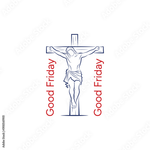 Jesus on the Cross Minimal Line Drawing Good Friday Christian Faith Vector Style
