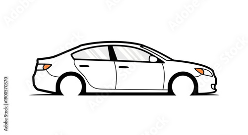 A minimalist illustration of a white four-door sedan car with its wheels removed, presented in a side profile against a white background.